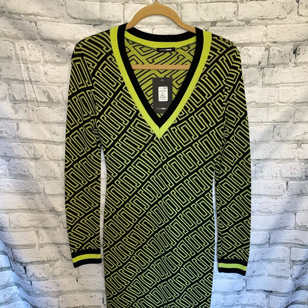 Fashion Nova, geometric green & black dress